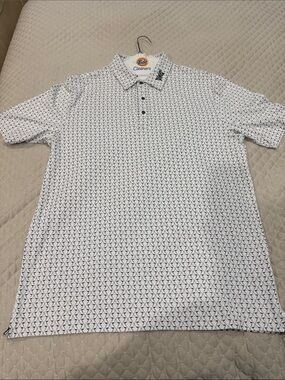 PXG White Polo with Black Geo Print